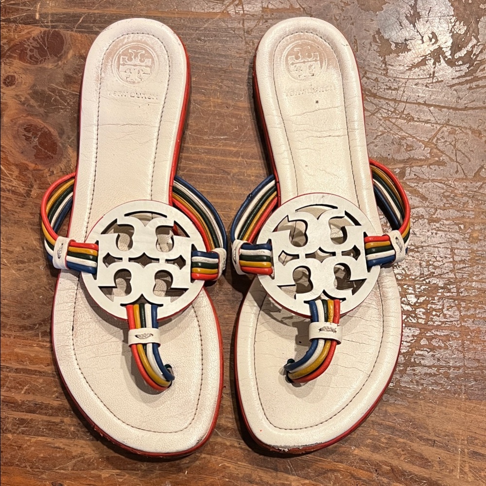 Tory Burch White Sandals with Colorful Straps